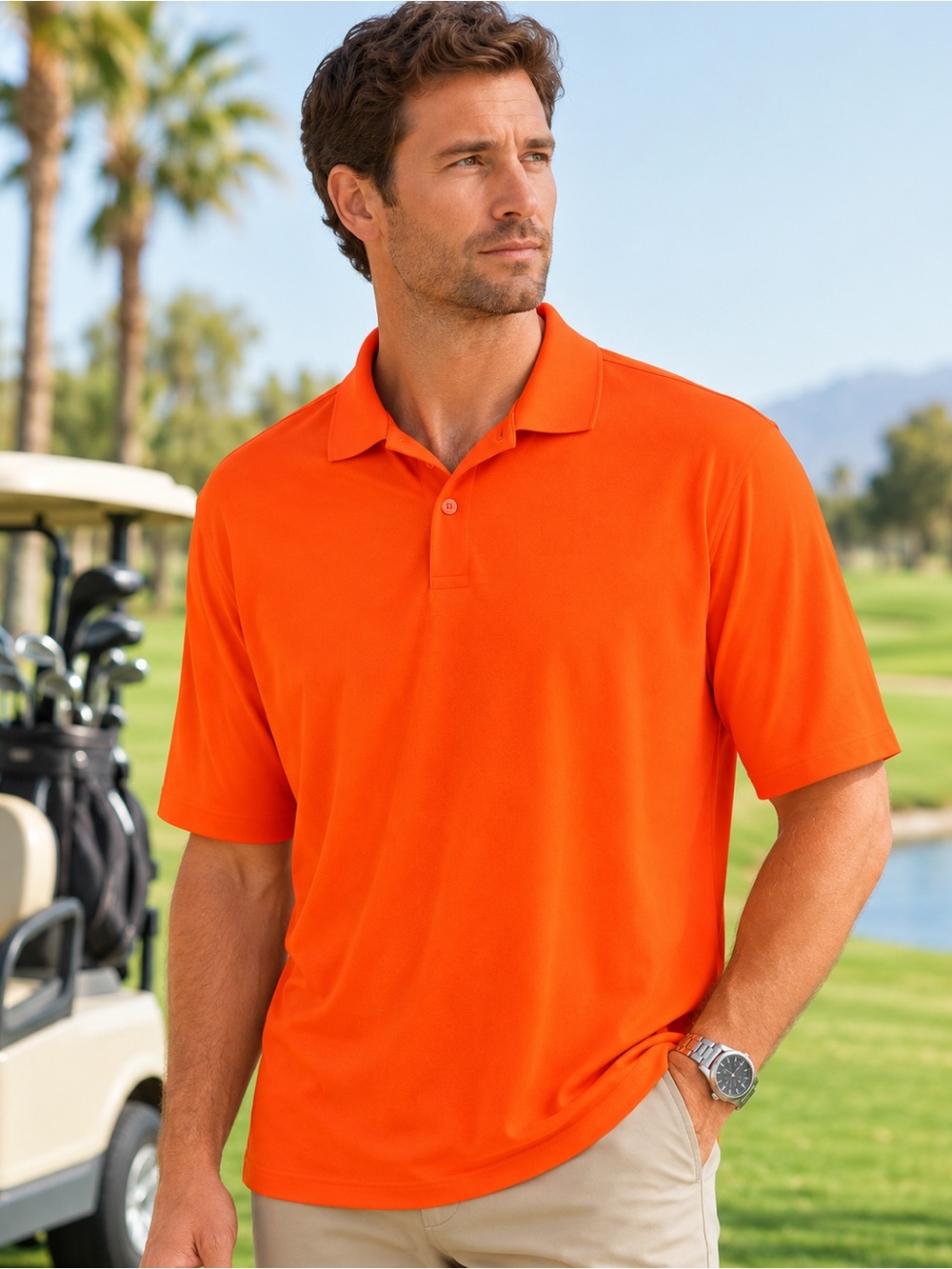 Tri-Mountain Performance Micro Mesh Golf Polo Shirt Blaze Orange 4 XL NWT
